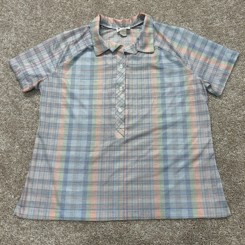Vintage Shaker Sport Polo Shirt Mens 44 Blue Plaid Short Sleeve Casual Summer